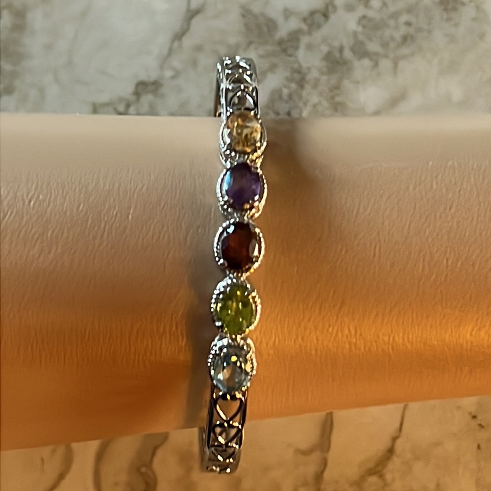 Multi Gemstone Bangle Bracelet - Picture 4 of 5